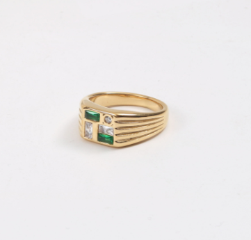 Green Zircon Titanium Steel Electroplated 18k Gold Ring