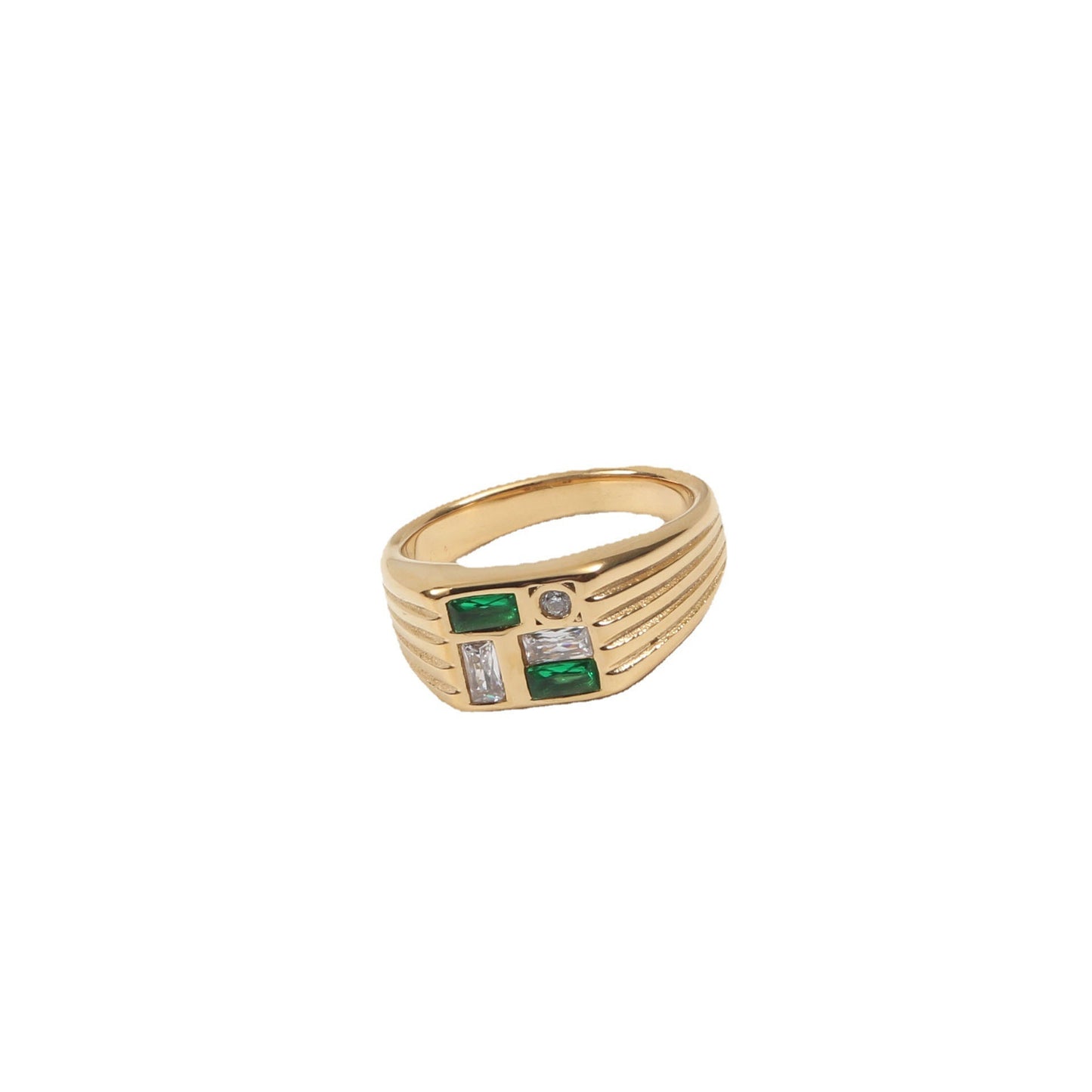 Green Zircon Titanium Steel Electroplated 18k Gold Ring